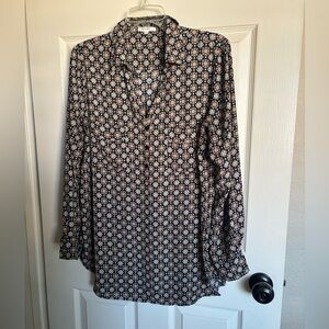 Pleione Geometric Print Blouse in Black/Cream Size L